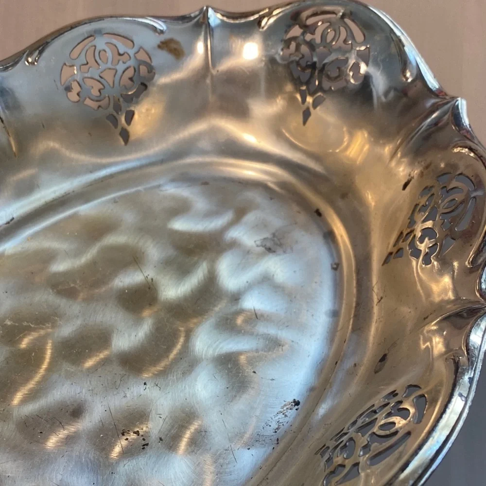 Elegant Vintage Pierced WMF Ikora Brushed Silverplated Oval Serving Tray